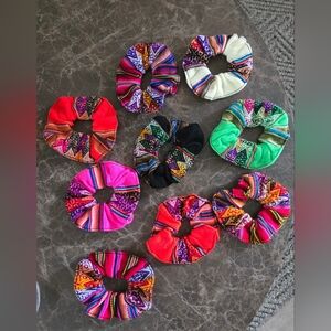 Colorful Patterned Hair Scrunchies Set